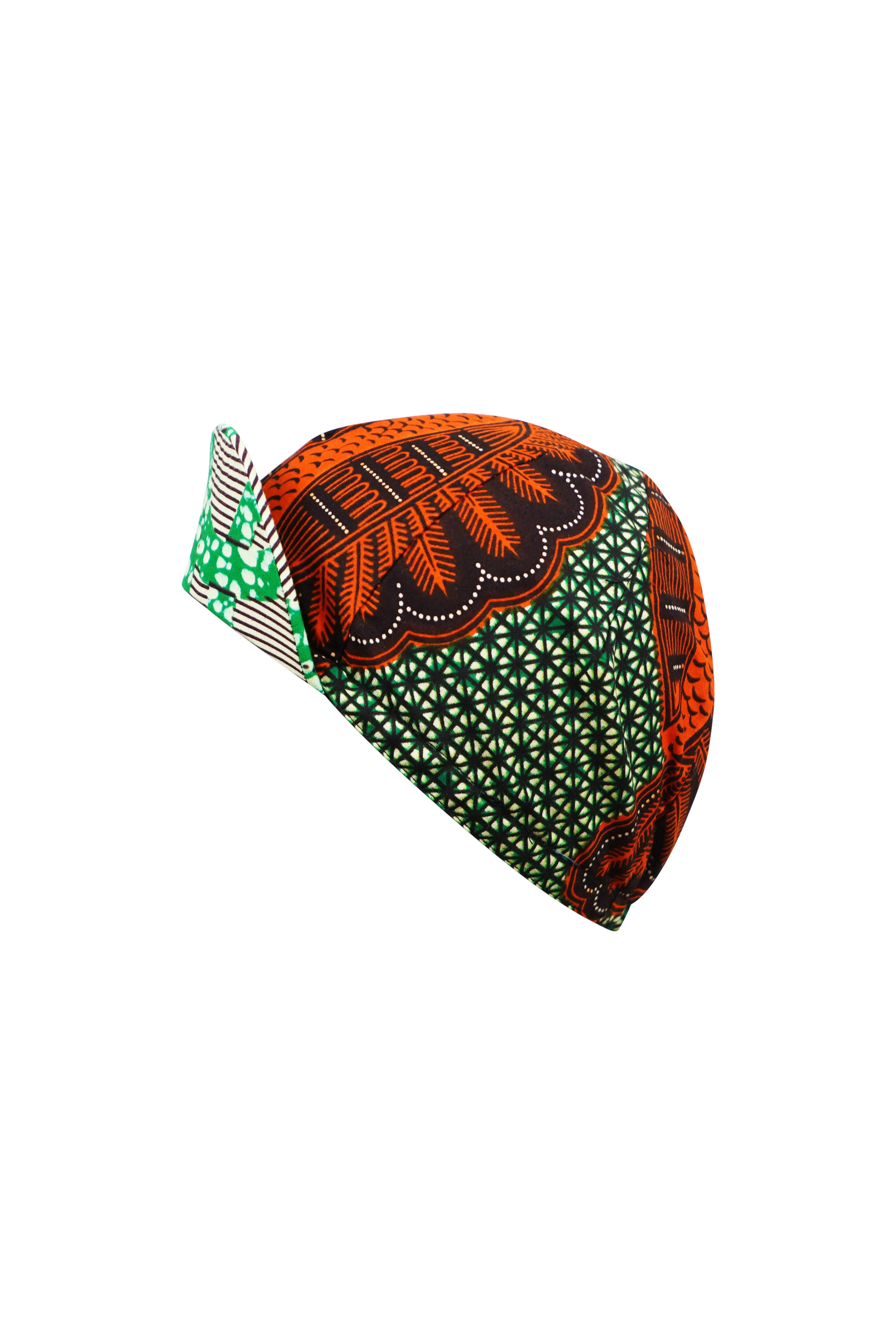 Colorful cycling cap - Green and Orange African Ankara Wax Cotton Print - 6