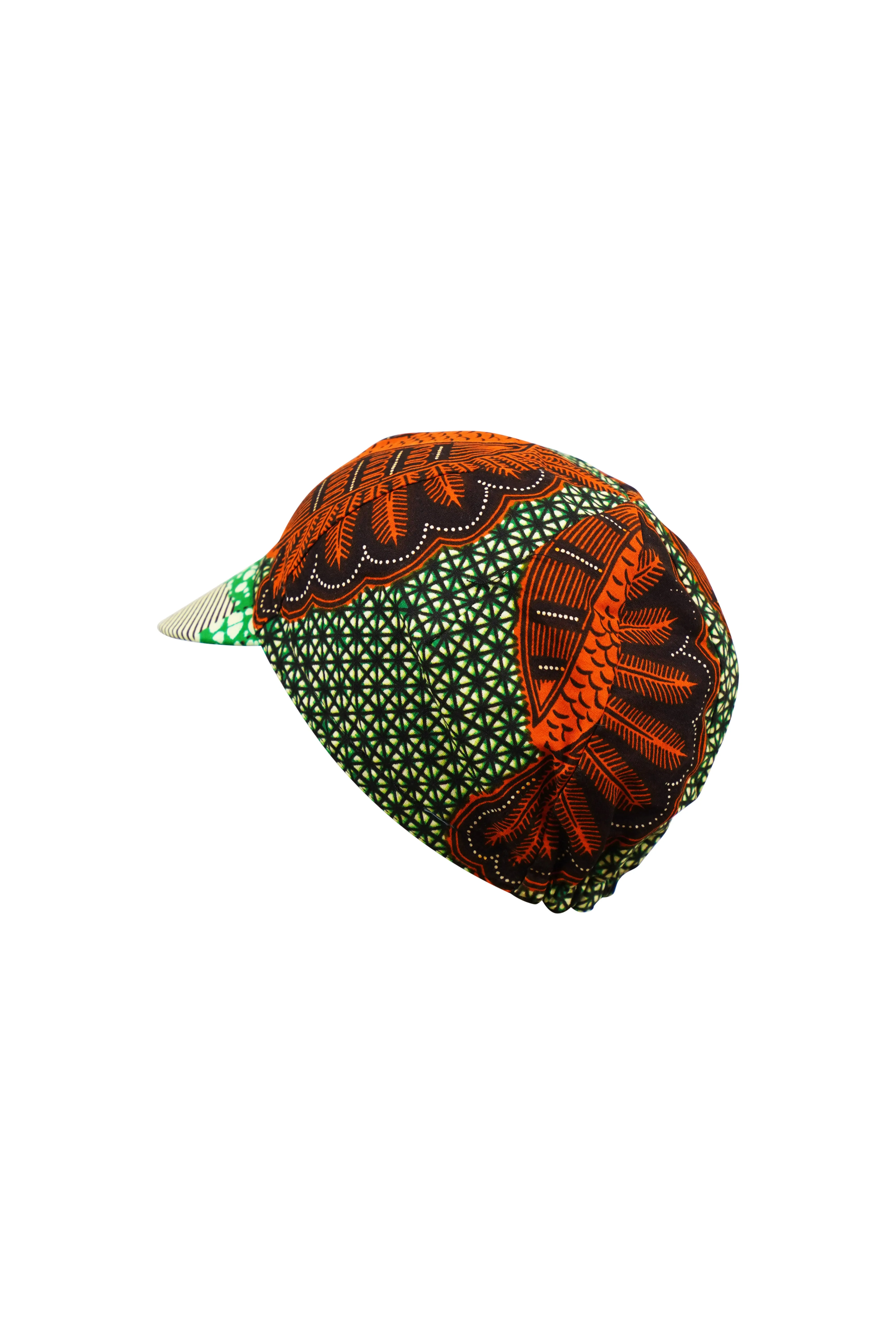 Colorful cycling cap - Green and Orange African Ankara Wax Cotton Print - 6