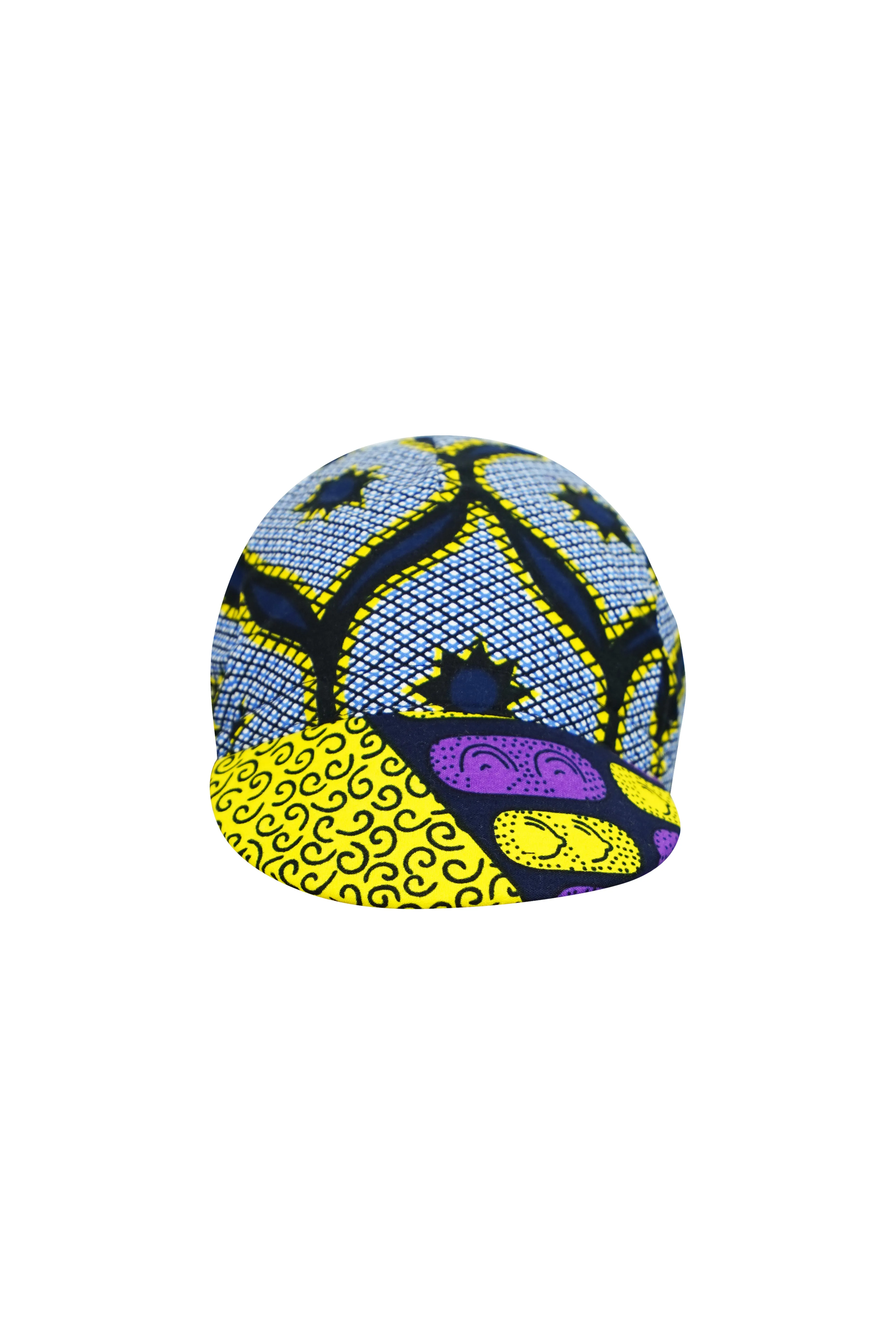 Colorful cycling cap - Grey Purple and Yellow African Ankara Wax Cotton Print - 5