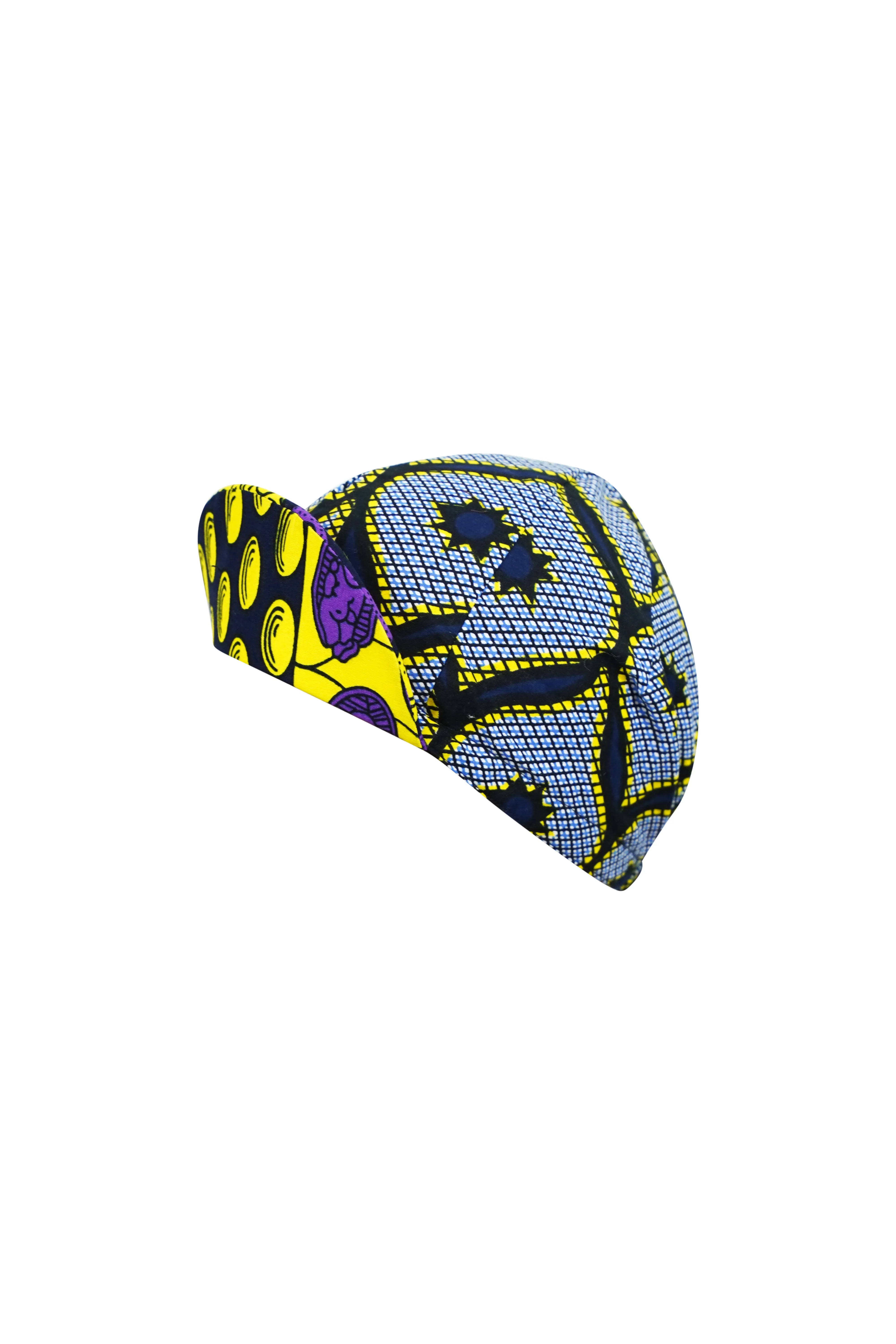 Colorful cycling cap - Grey Purple and Yellow African Ankara Wax Cotton Print - 5