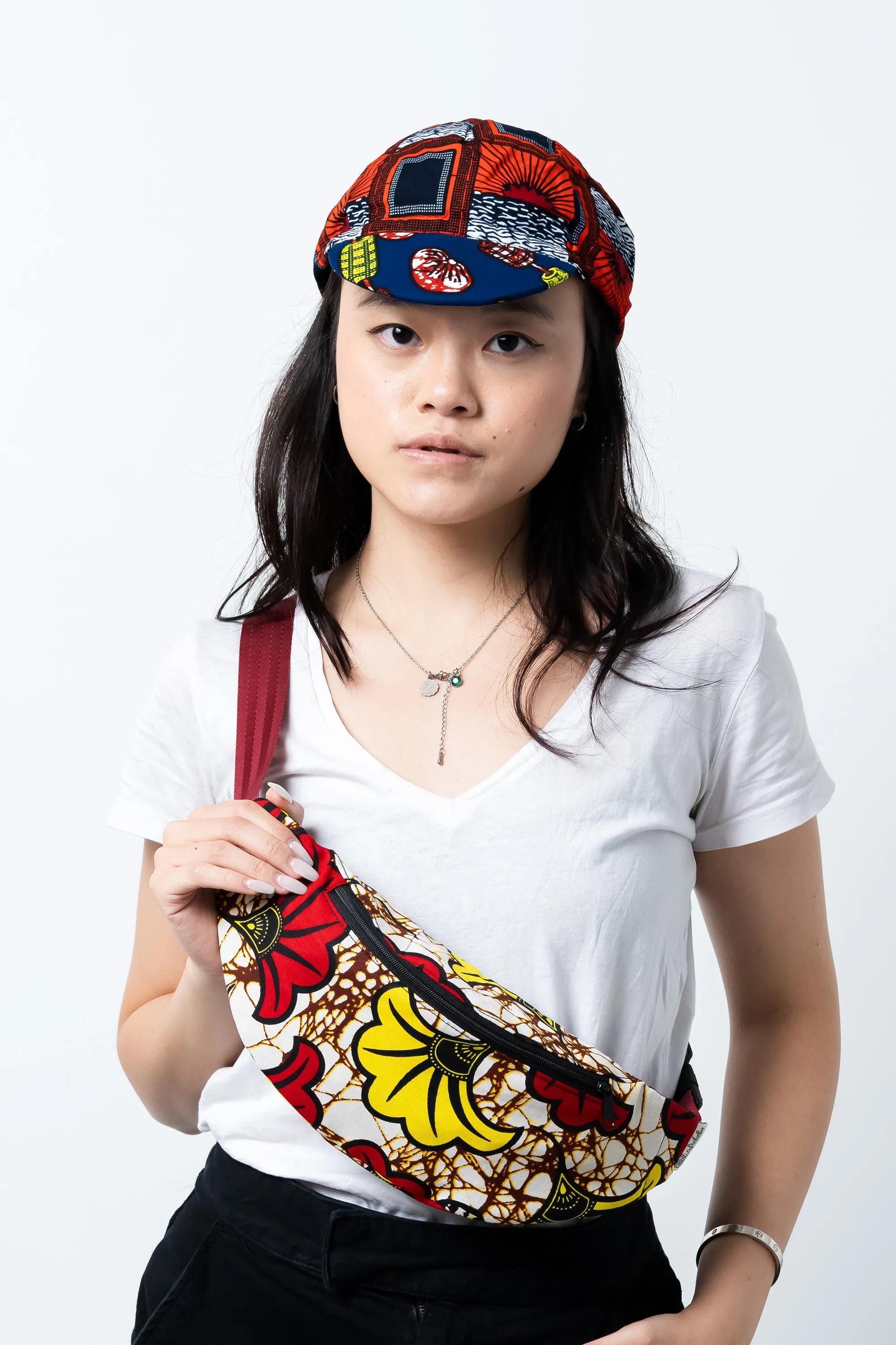 Colorful cycling cap - Red Blue and Yellow African Ankara Wax Cotton Print - 9