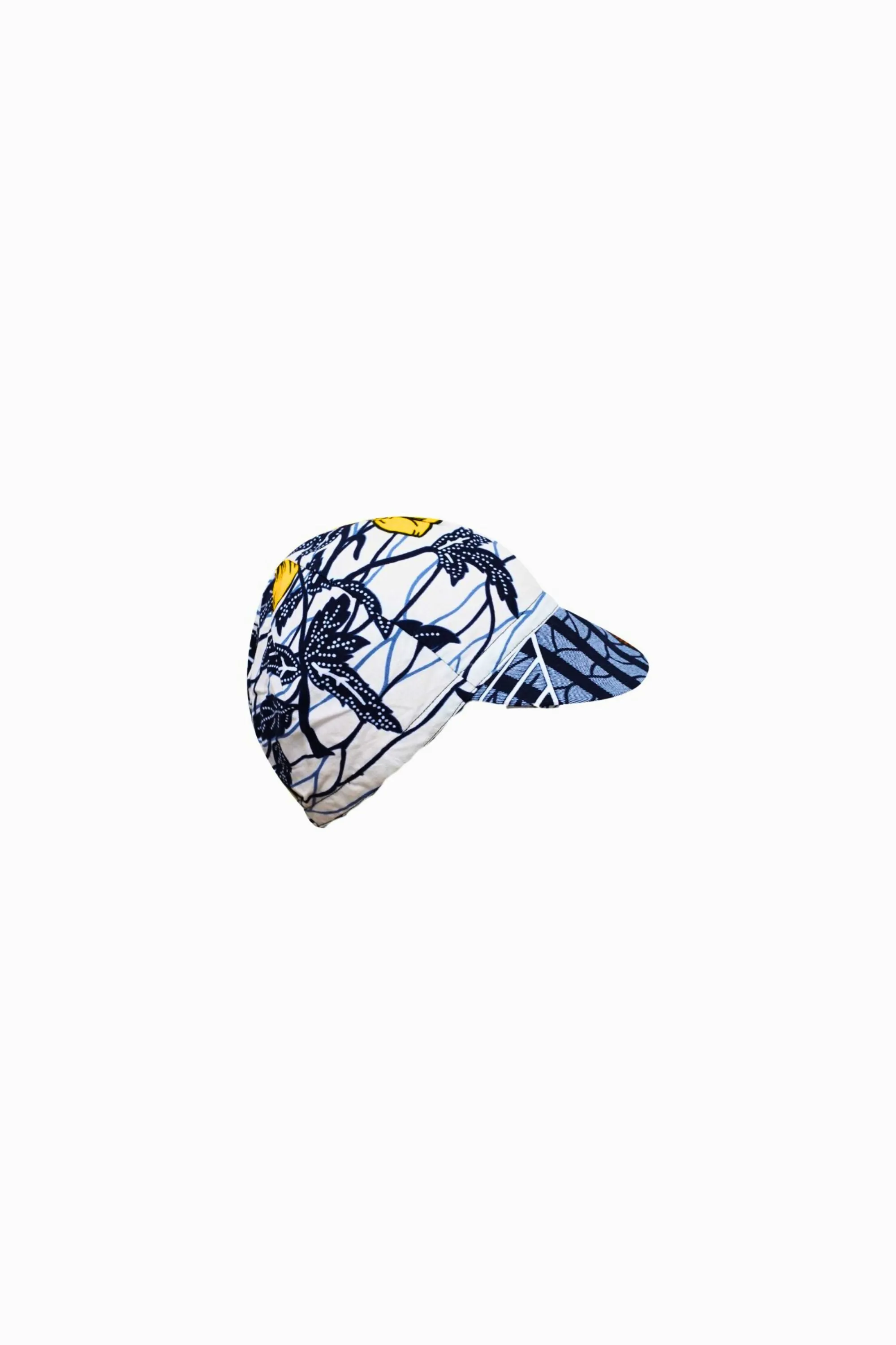 Colorful cycling cap - White Blue Brown and Yellow African Ankara Wax Cotton Print - 10