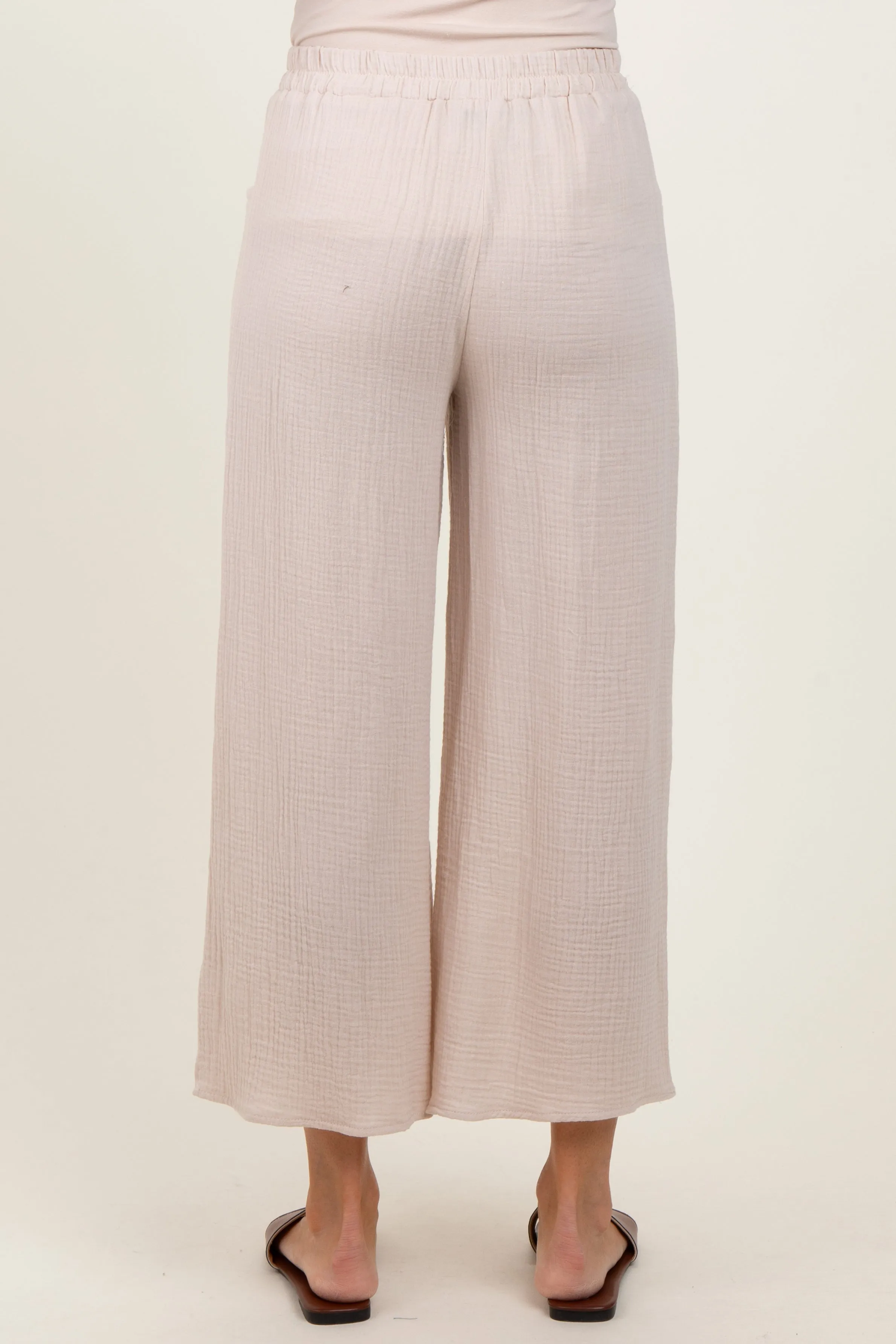 Cream Cotton Gauze Wide Leg Pants