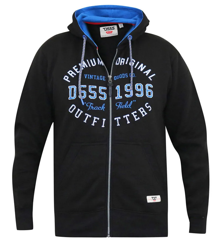 D555 Big Mens Hoodie With Full Zip and Chest Print (LINGARD)