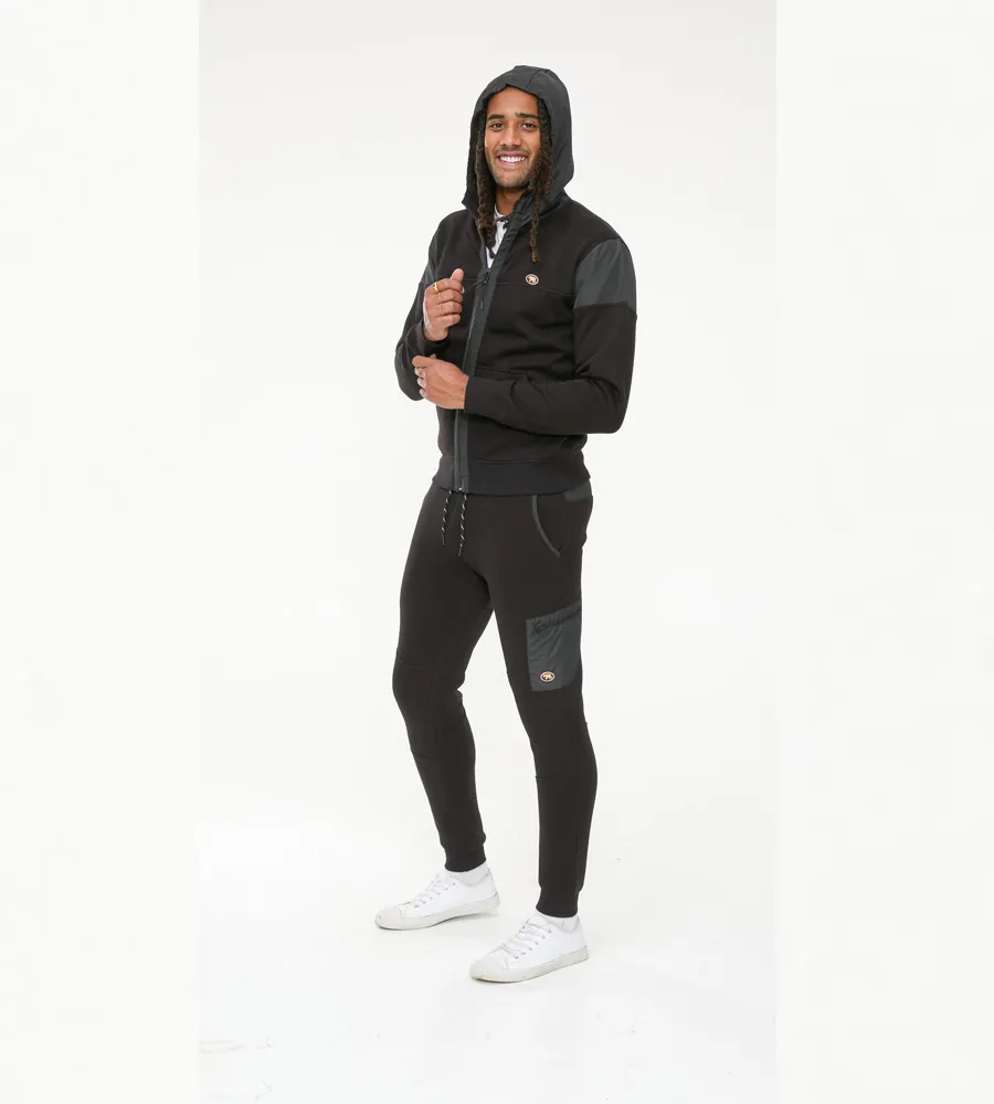 D555 Mens Couture Hoodie With Woven Contrast Fabric Trim (DEAN)