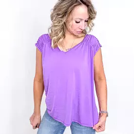 Dear Scarlett Ruched Cap Sleeve Top in Lavender