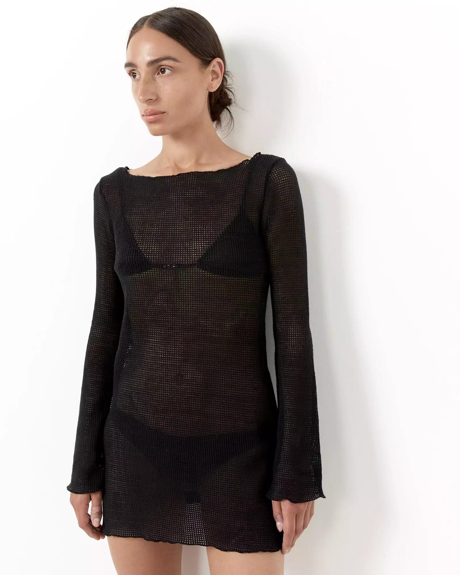 Elektra Grid Mesh Dress in Black