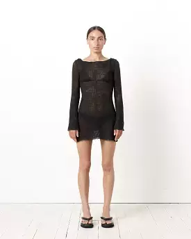 Elektra Grid Mesh Dress in Black