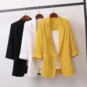 Fashion Solid Color Pocket Cotton Blend Blazer