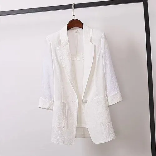 Fashion Solid Color Pocket Cotton Blend Blazer