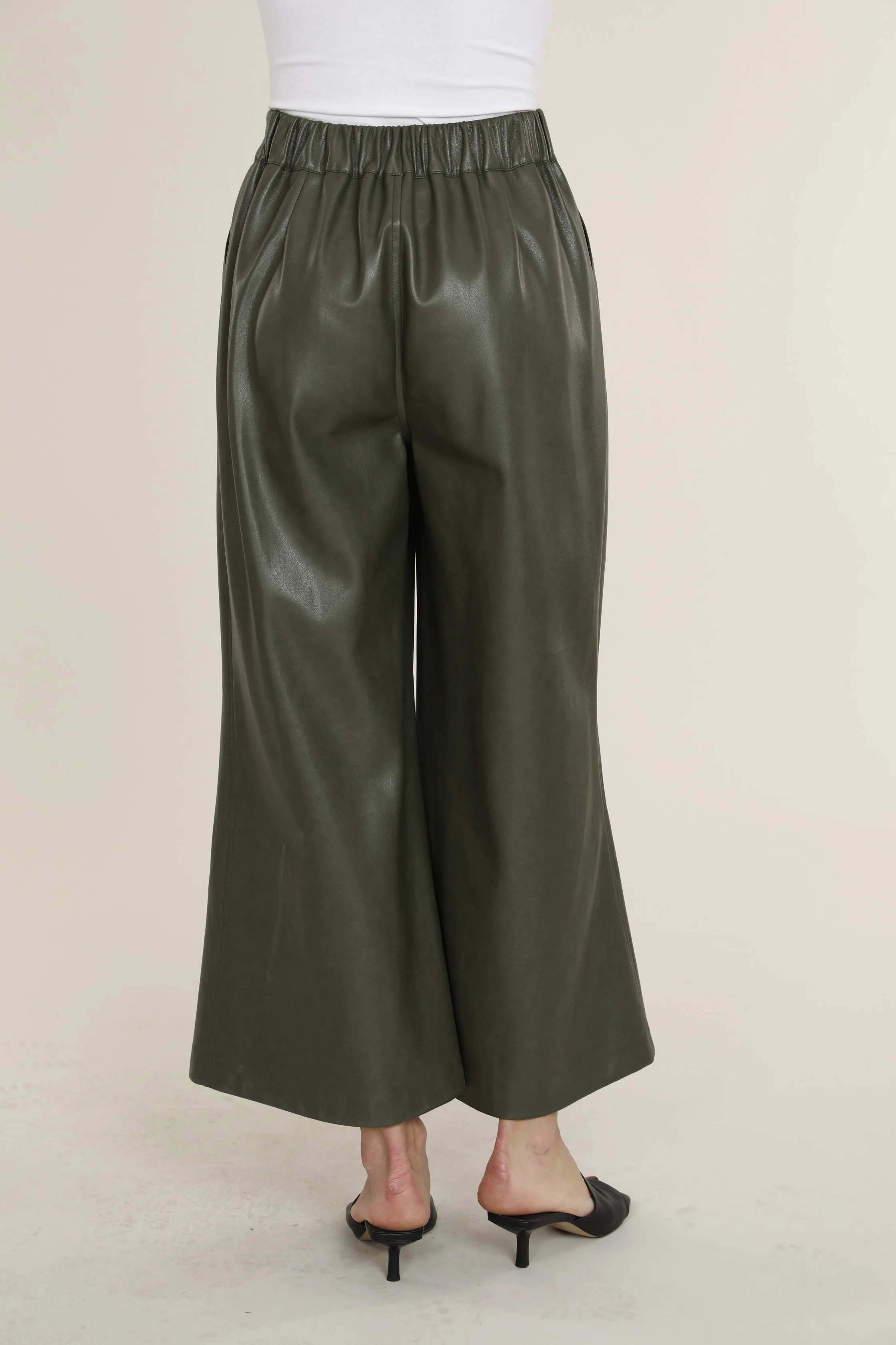 Faux Leather Wide Leg Crop Pants