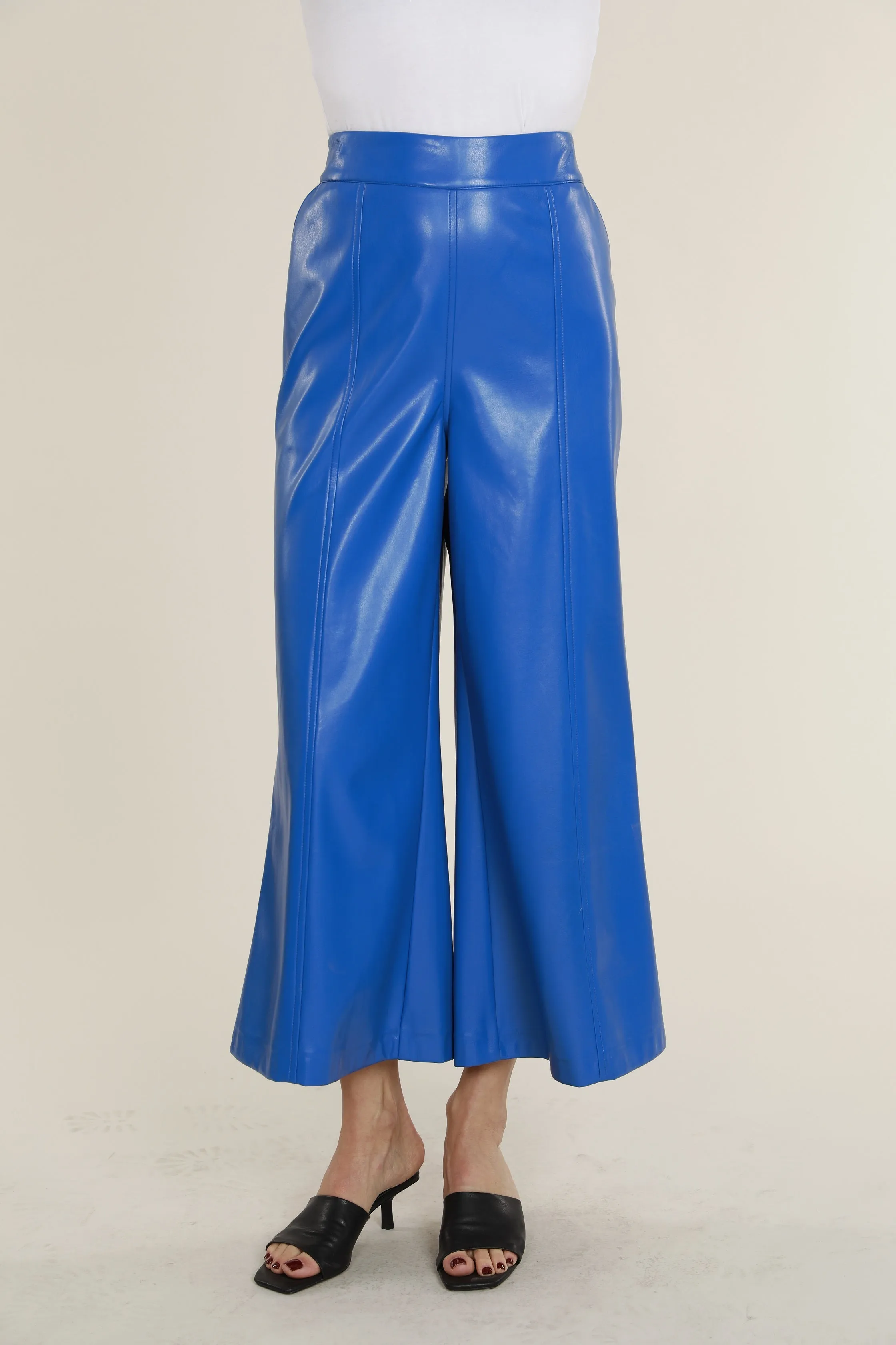 Faux Leather Wide Leg Crop Pants