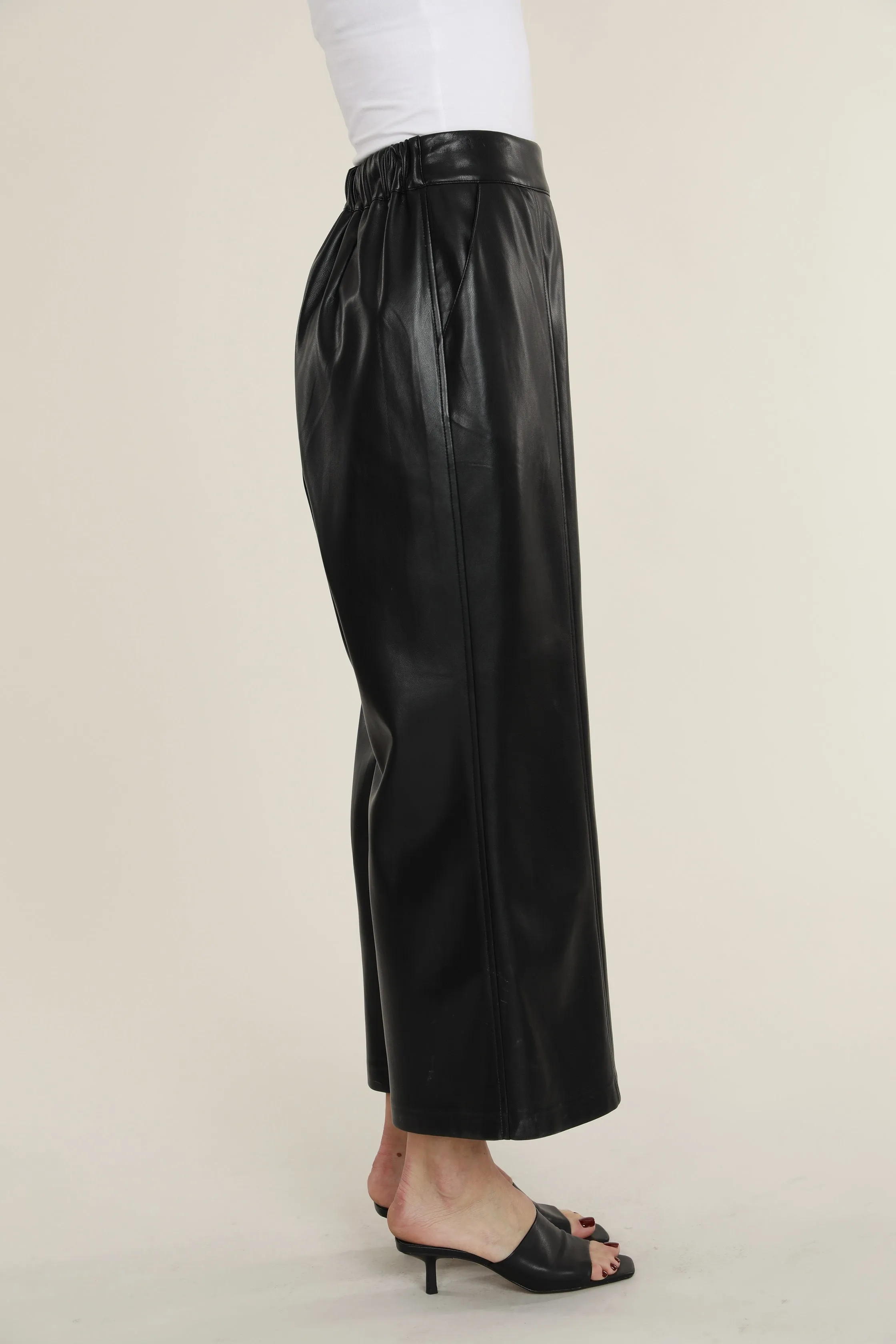 Faux Leather Wide Leg Crop Pants