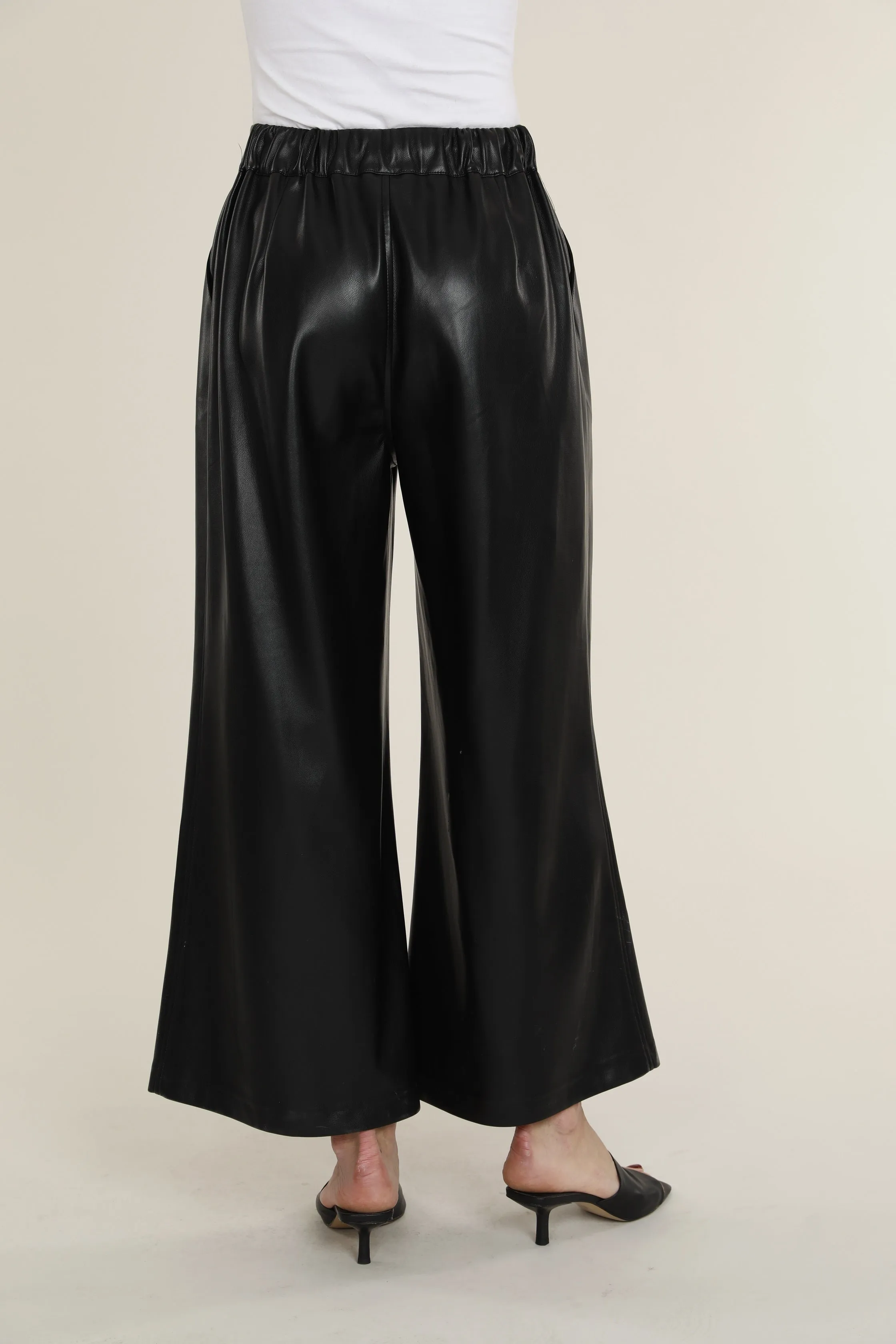 Faux Leather Wide Leg Crop Pants