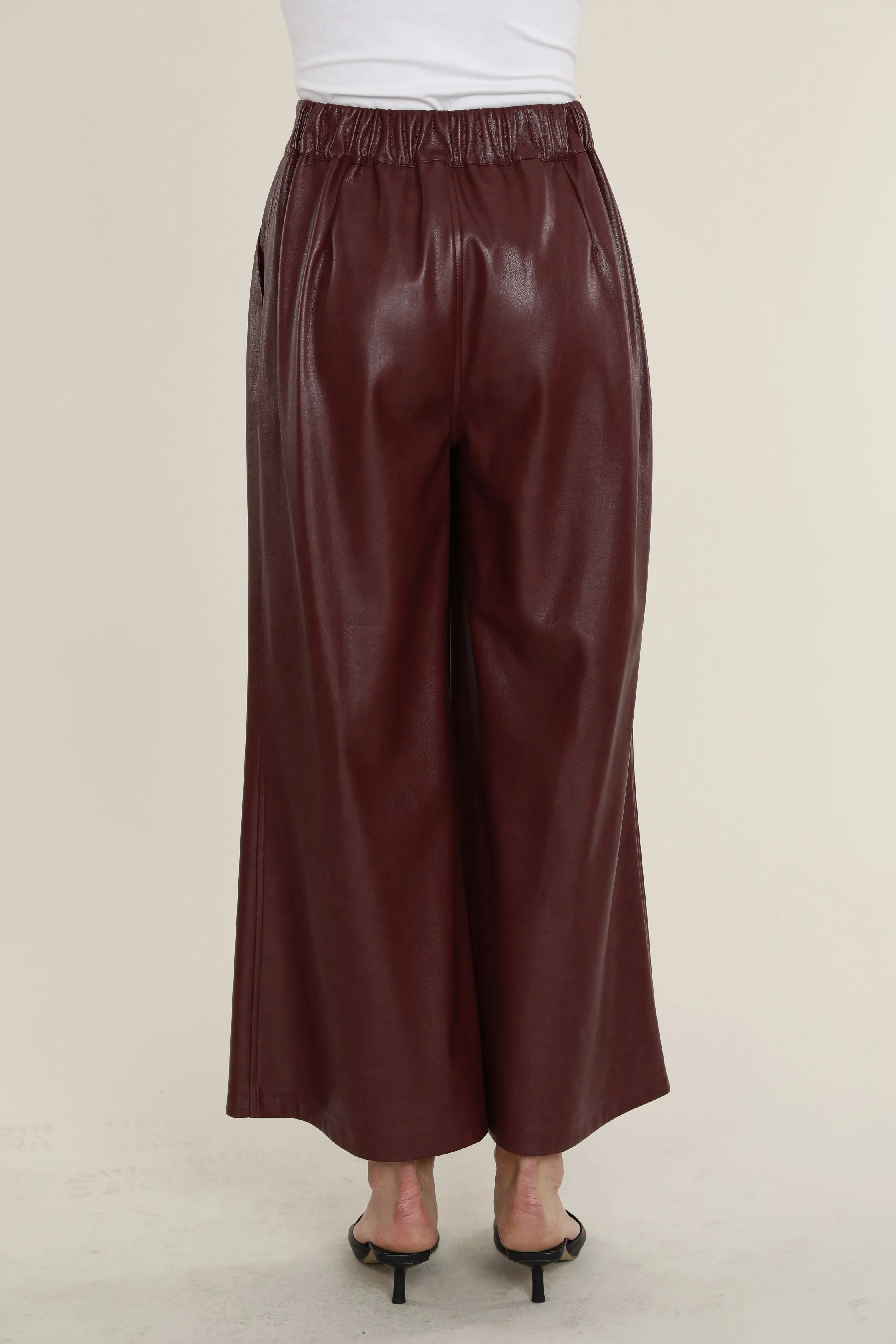 Faux Leather Wide Leg Crop Pants