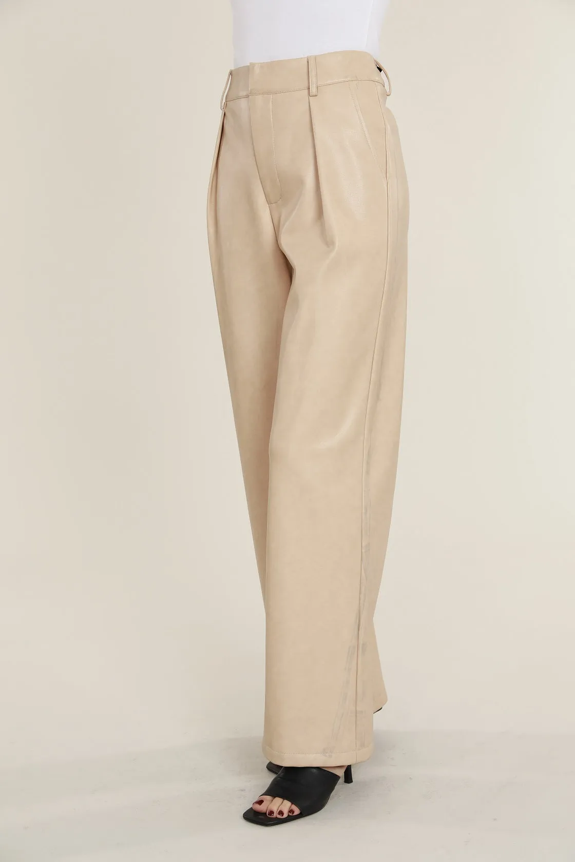 Faux Leather Wide Leg Trouser Pants