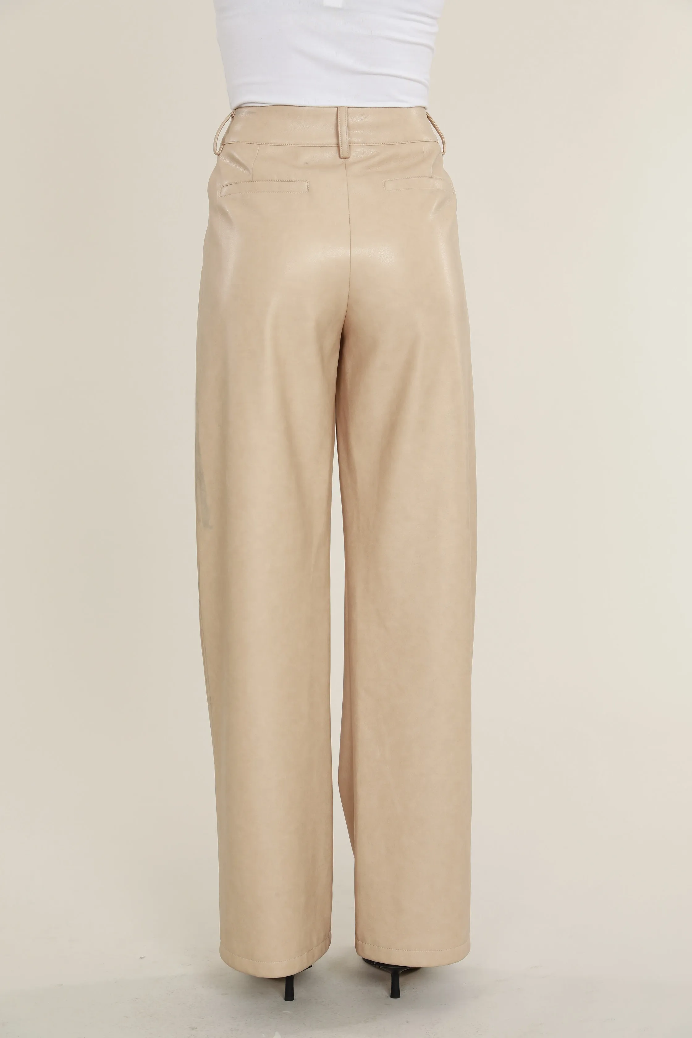 Faux Leather Wide Leg Trouser Pants