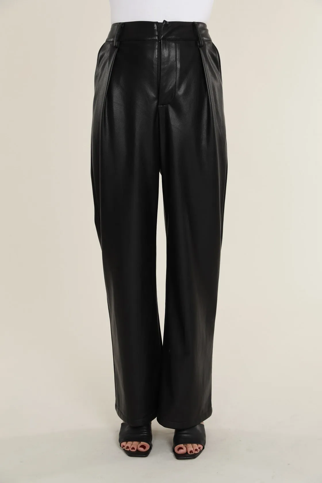 Faux Leather Wide Leg Trouser Pants