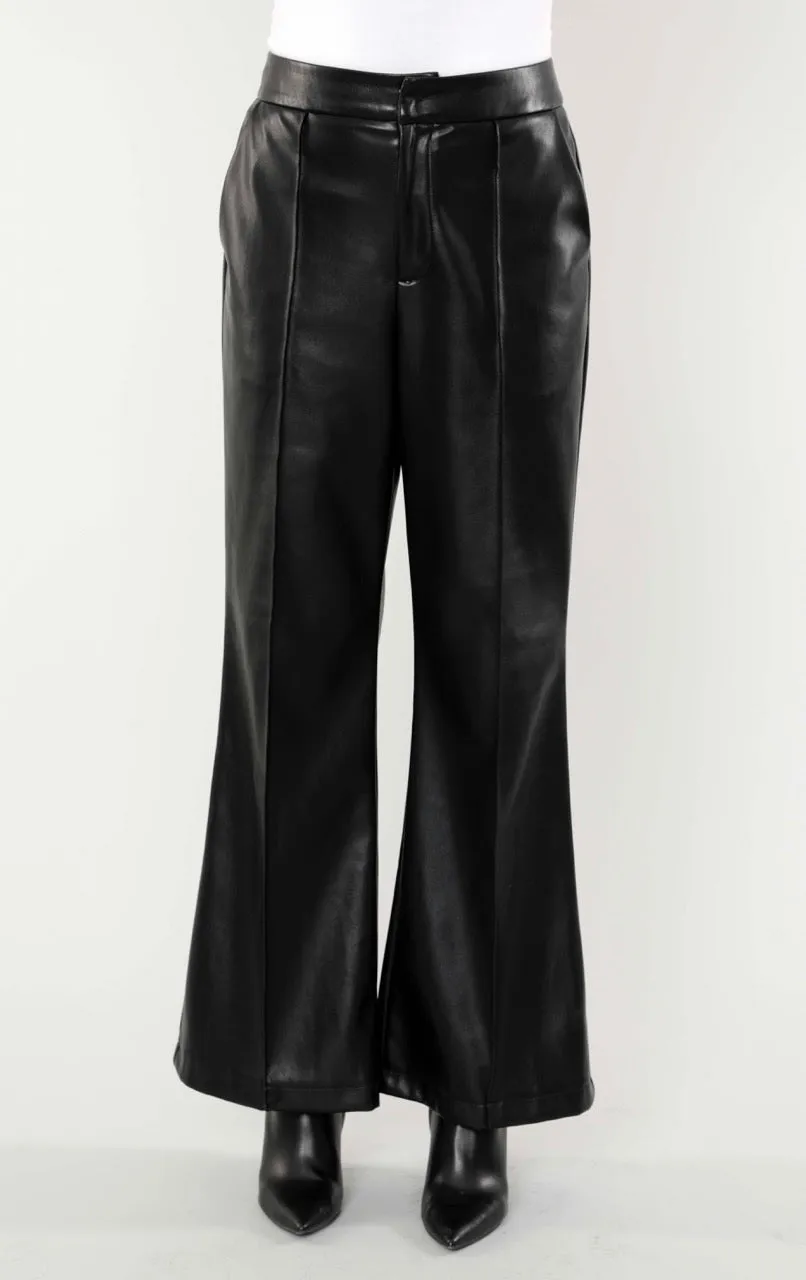 Faux Wide Leg Leather Pants