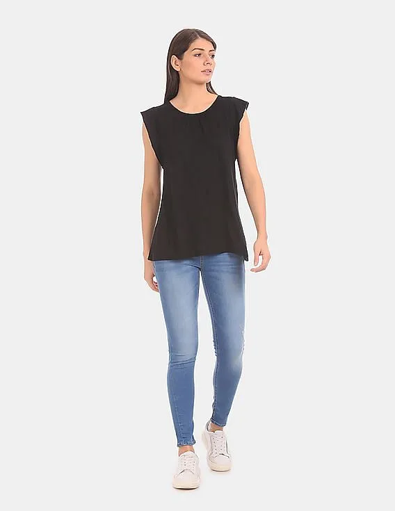 GAP Women Black Soft Cap Sleeve Top