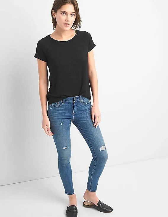 GAP Women Black Softspun Cap Sleeve Tee