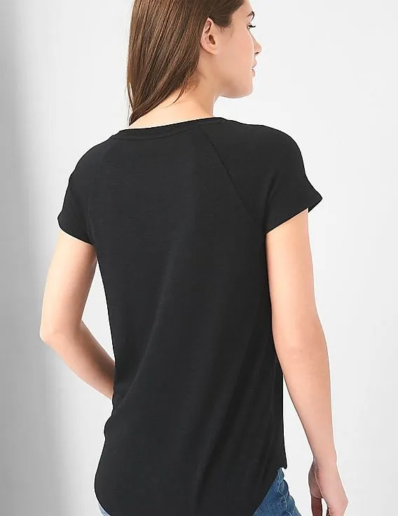 GAP Women Black Softspun Cap Sleeve Tee