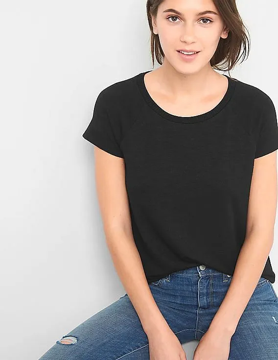 GAP Women Black Softspun Cap Sleeve Tee