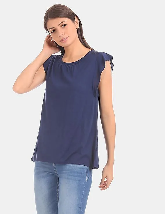 GAP Women Blue Soft Cap Sleeve Top