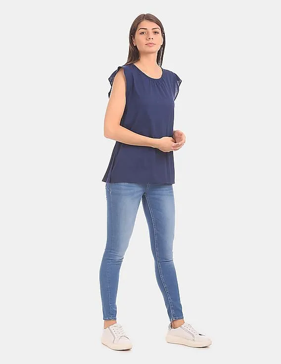 GAP Women Blue Soft Cap Sleeve Top