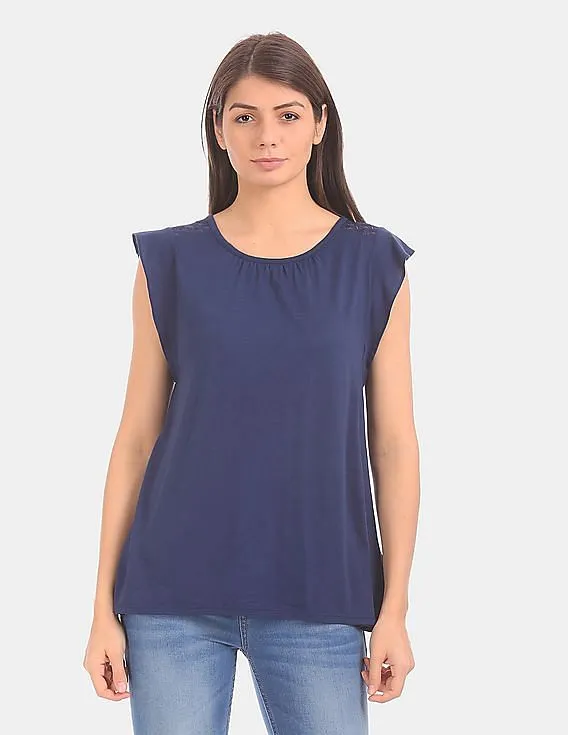 GAP Women Blue Soft Cap Sleeve Top