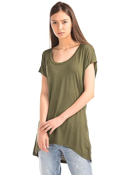 GAP Women Green Slouchy Cap Sleeve Tee