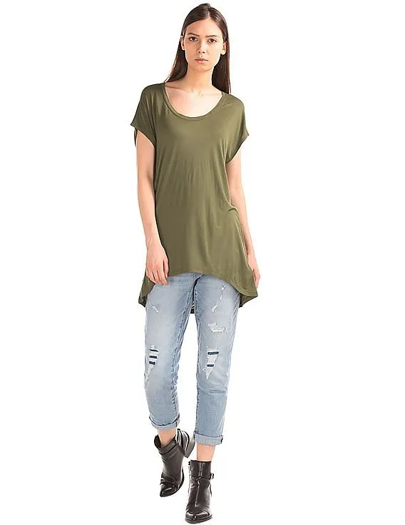 GAP Women Green Slouchy Cap Sleeve Tee