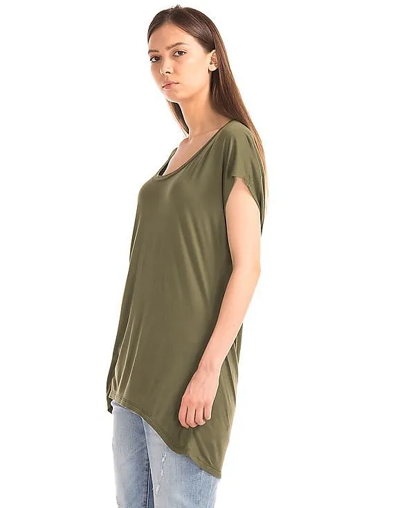 GAP Women Green Slouchy Cap Sleeve Tee