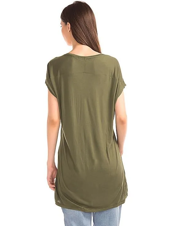 GAP Women Green Slouchy Cap Sleeve Tee