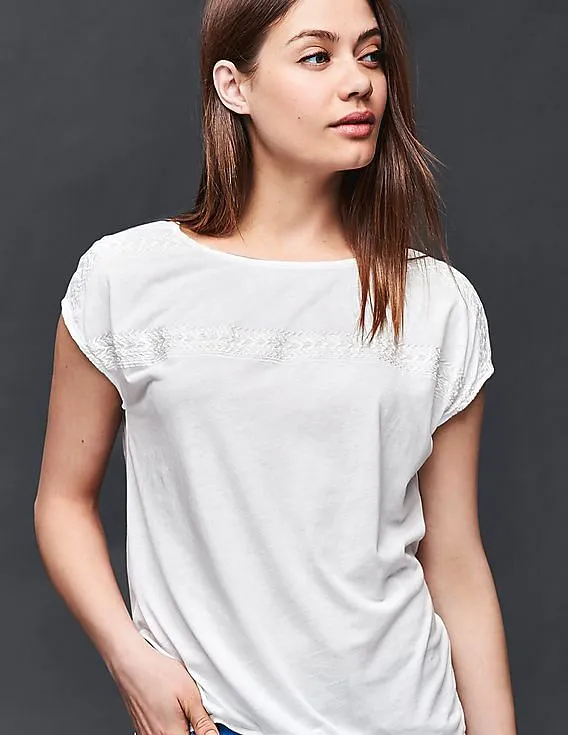 GAP Women White Cap Sleeve Embroidered Top