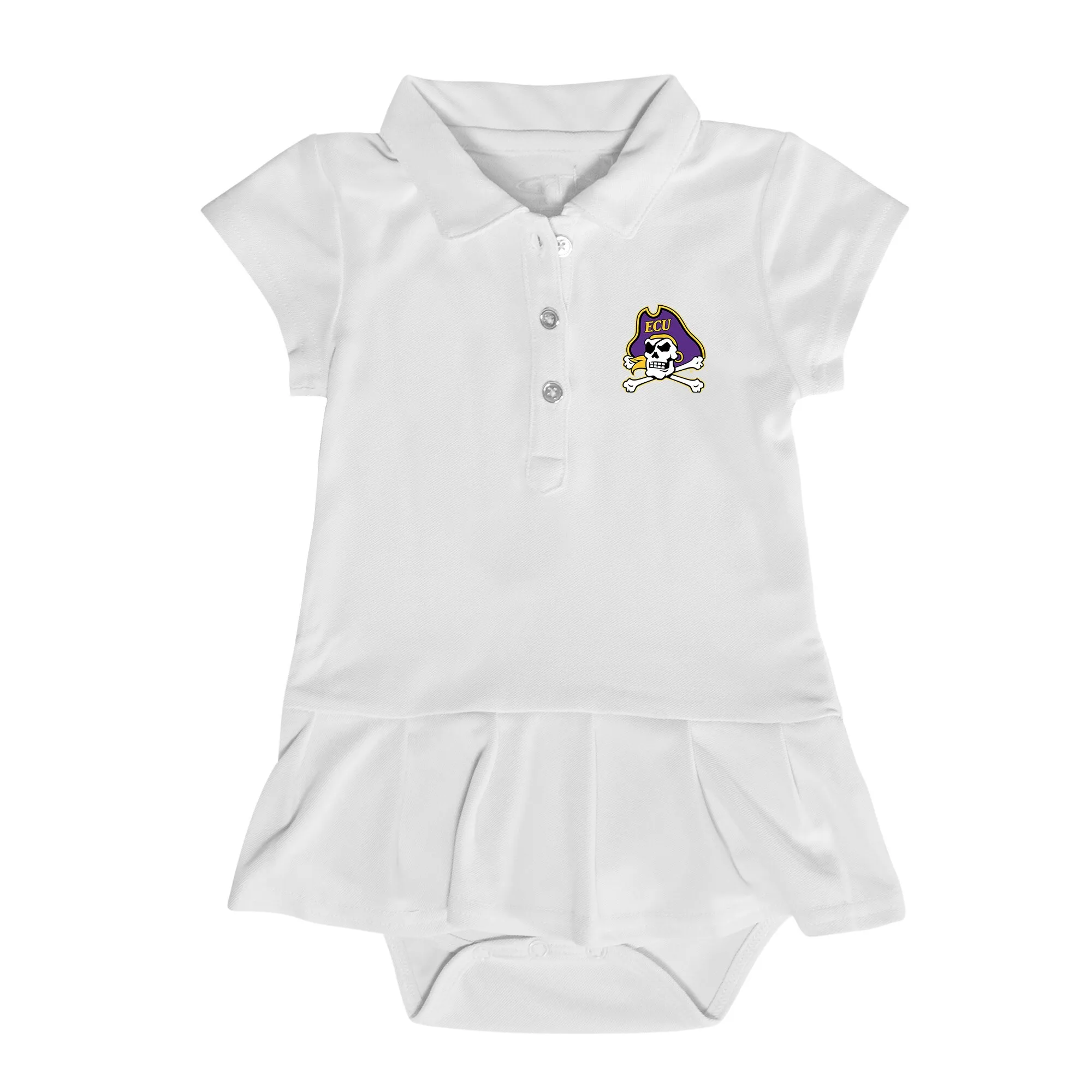 Garb  ECU Pirates Girls Infant White Caroline Cap Sleeve Polo Dress