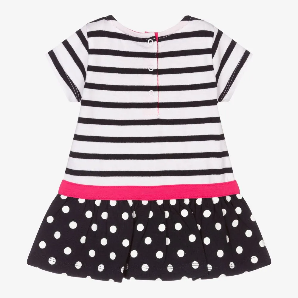 Girls Blue Stripe & Dot Dress