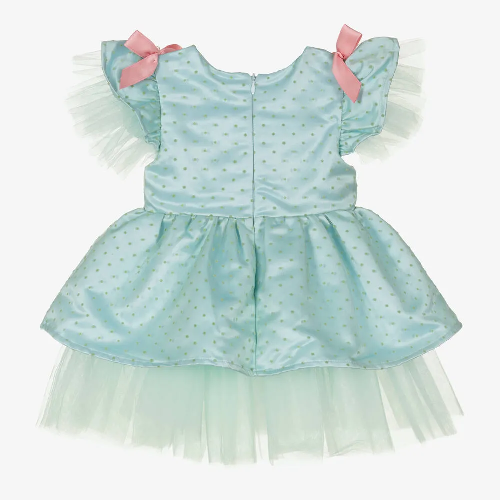 Girls Green Polka Dot Tulle Dress