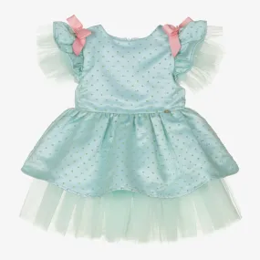 Girls Green Polka Dot Tulle Dress