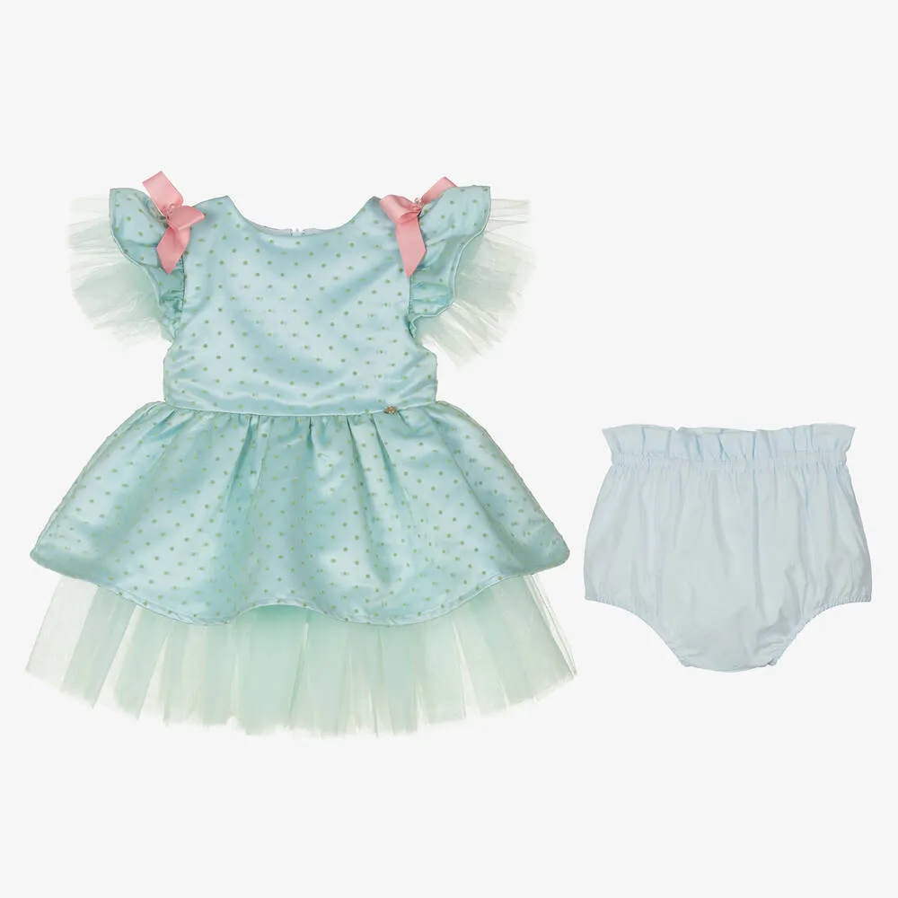 Girls Green Polka Dot Tulle Dress