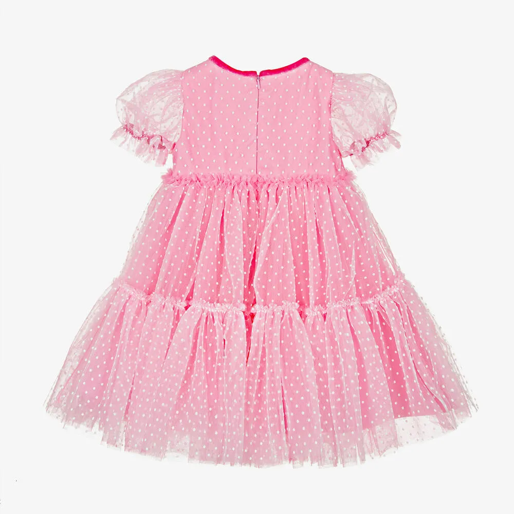 Girls Pink & White Polka Dot Tulle Dress