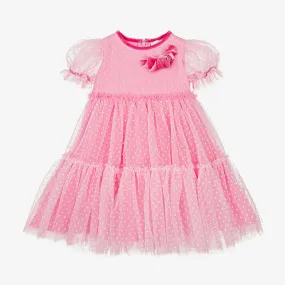 Girls Pink & White Polka Dot Tulle Dress