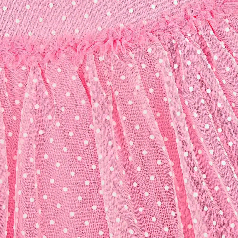 Girls Pink & White Polka Dot Tulle Dress