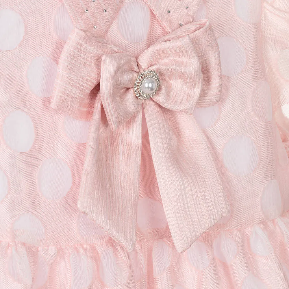 Girls Pink Collared Polka Dot Dress