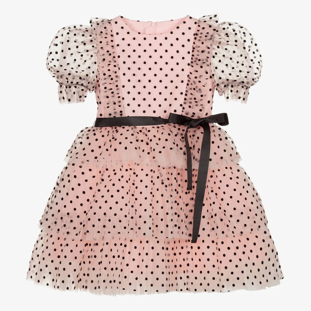 Girls Pink Tulle Polka Dot Dress