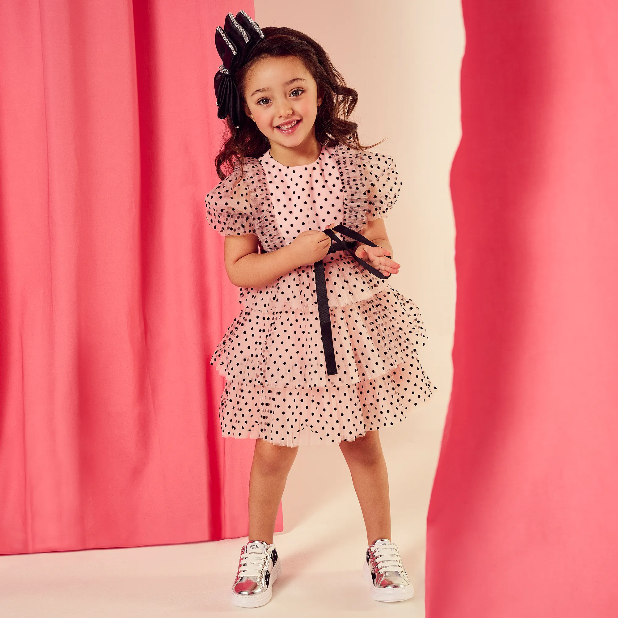 Girls Pink Tulle Polka Dot Dress