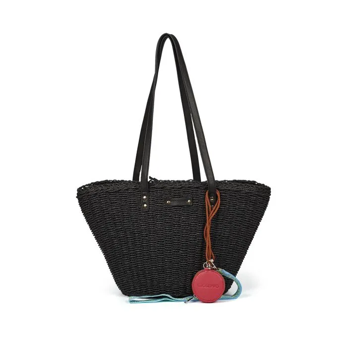 Glenic women's black raffia straw bag