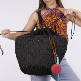 Glenic women's black raffia straw bag