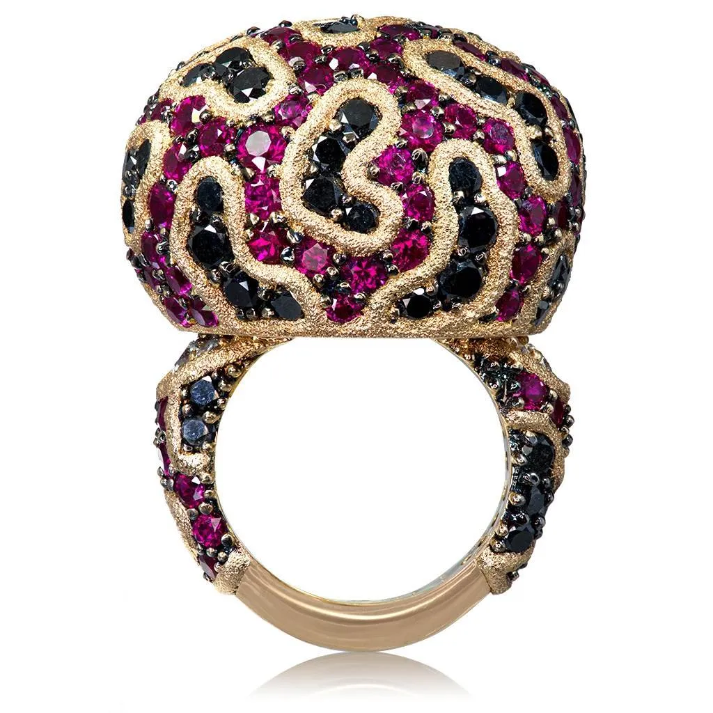 Gold Fine Lace Ring with Ruby And Diamonds