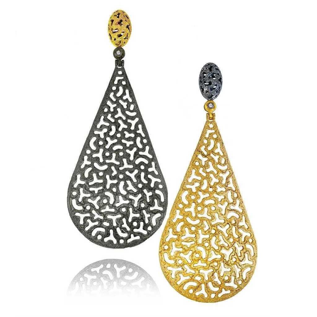 Gold Mismatched Festive Drop Earrings with Diamonds